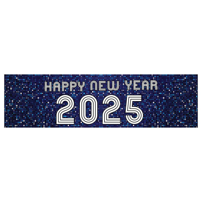 Happy New Year Banner Backdrop 2025 for Decor, 47" x 13", Set of 1-Set of 1-Andaz Press-Futuristic Digital-