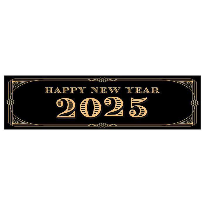 Happy New Year Banner Backdrop 2025 for Decor, 47" x 13", Set of 1-Set of 1-Andaz Press-Great Gatsby Art Deco-