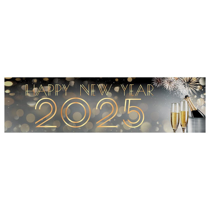 Happy New Year Banner Backdrop 2025 for Decor, 47" x 13", Set of 1-Set of 1-Andaz Press-Modern Great Gatsby-