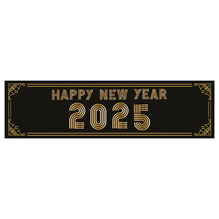 Happy New Year Banner Backdrop 2025 for Decor, 47" x 13", Set of 1-Set of 1-Andaz Press-Modern Roaring 20's-