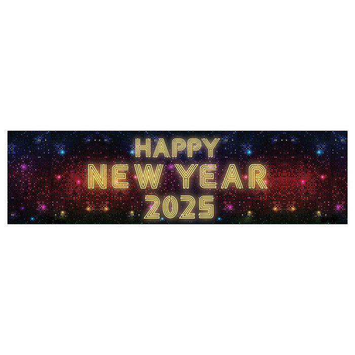 Happy New Year Banner Backdrop 2025 for Decor, 47" x 13", Set of 1-Set of 1-Andaz Press-Neon Lights-