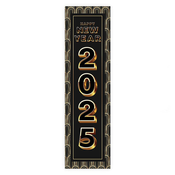 Happy New Year Banner Backdrop 2025 for Decor, 47" x 13", Set of 1-Set of 1-Andaz Press-Vertical Art Deco-