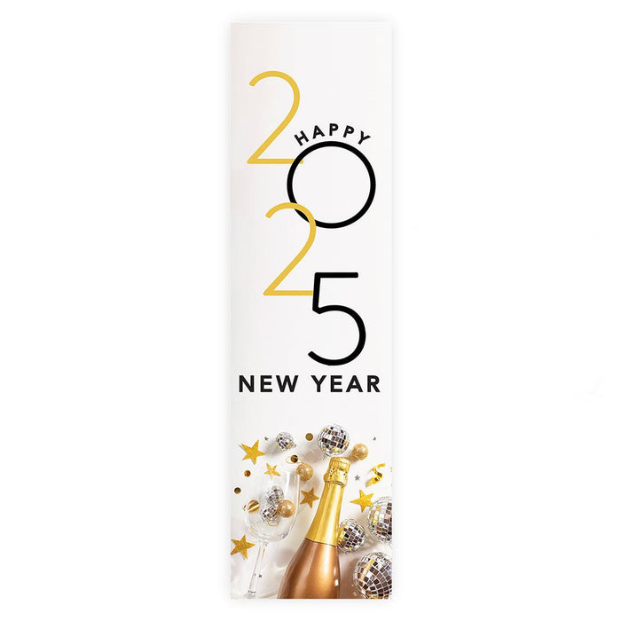 Happy New Year Banner Backdrop 2025 for Decor, 47" x 13", Set of 1-Set of 1-Andaz Press-Vertical Classic Disco Ball & Champagne-