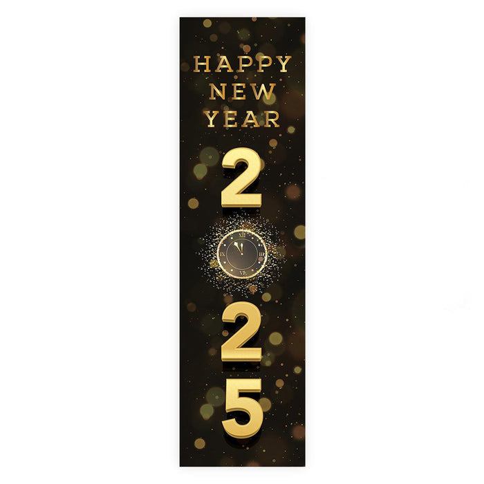 Happy New Year Banner Backdrop 2025 for Decor, 47" x 13", Set of 1-Set of 1-Andaz Press-Vertical Countdown Clock-