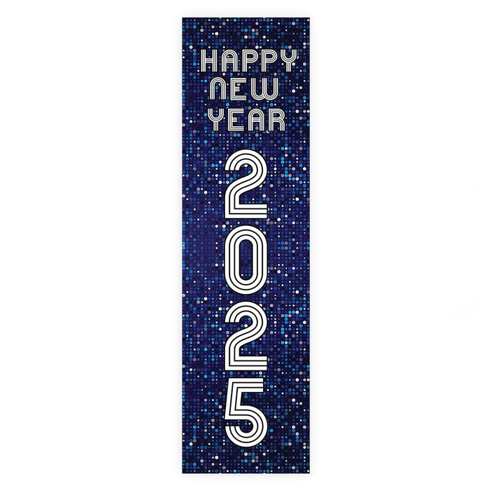 Happy New Year Banner Backdrop 2025 for Decor, 47" x 13", Set of 1-Set of 1-Andaz Press-Vertical Futuristic Digital-