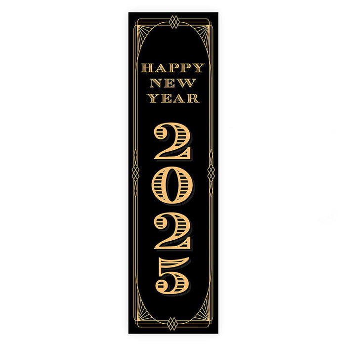 Happy New Year Banner Backdrop 2025 for Decor, 47" x 13", Set of 1-Set of 1-Andaz Press-Vertical Great Gatsby Art Deco-