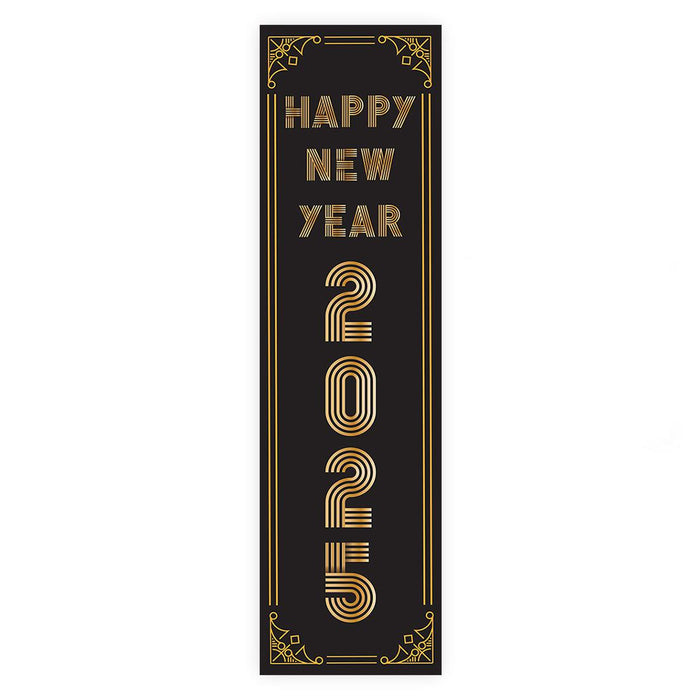 Happy New Year Banner Backdrop 2025 for Decor, 47" x 13", Set of 1-Set of 1-Andaz Press-Vertical Modern Roaring 20's-