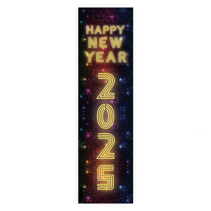 Happy New Year Banner Backdrop 2025 for Decor, 47" x 13", Set of 1-Set of 1-Andaz Press-Vertical Neon Lights-