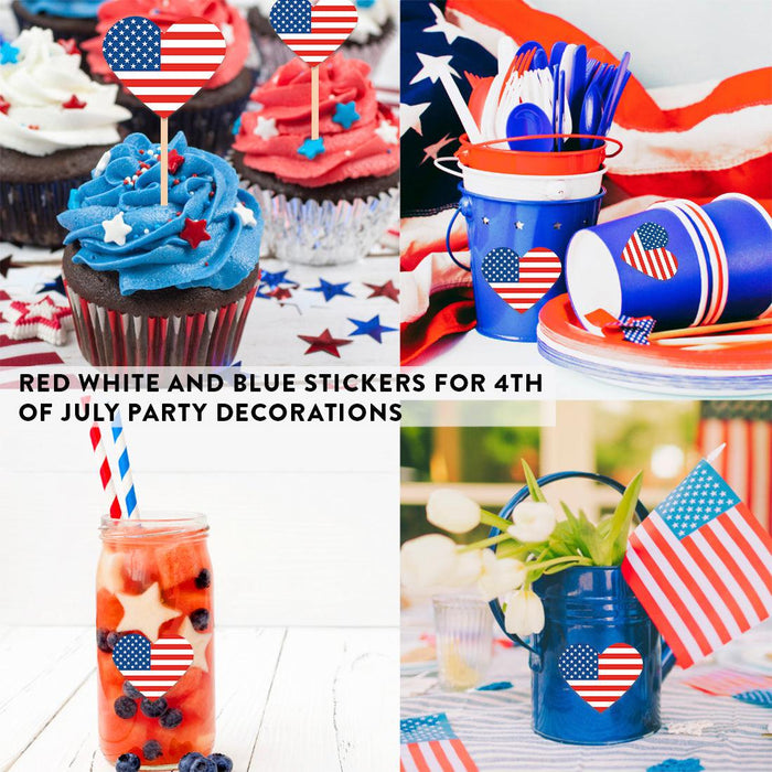 Heart Shaped 4th of July Stickers: Patriotic USA Designs for Kids & Party Favors, Set of 75-Set of 75-Andaz Press-Heart Shaped Flag-