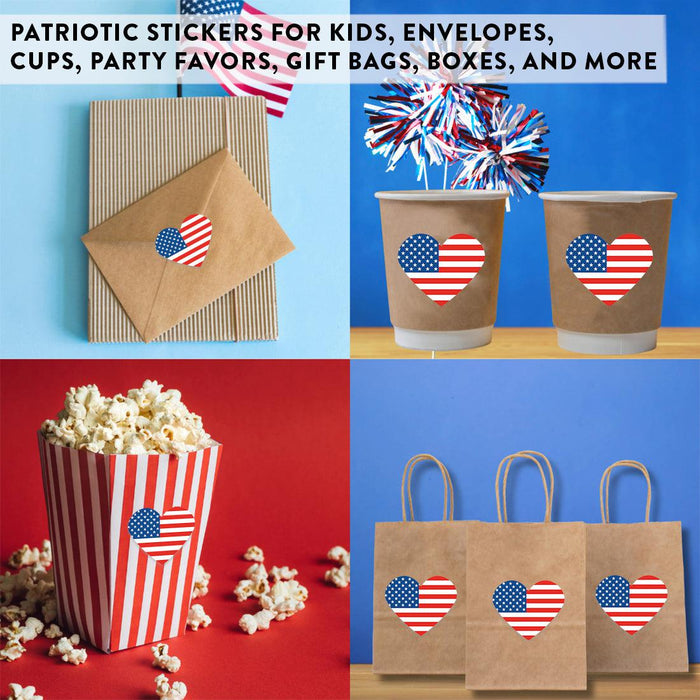 Heart Shaped 4th of July Stickers: Patriotic USA Designs for Kids & Party Favors, Set of 75-Set of 75-Andaz Press-Heart Shaped Flag-