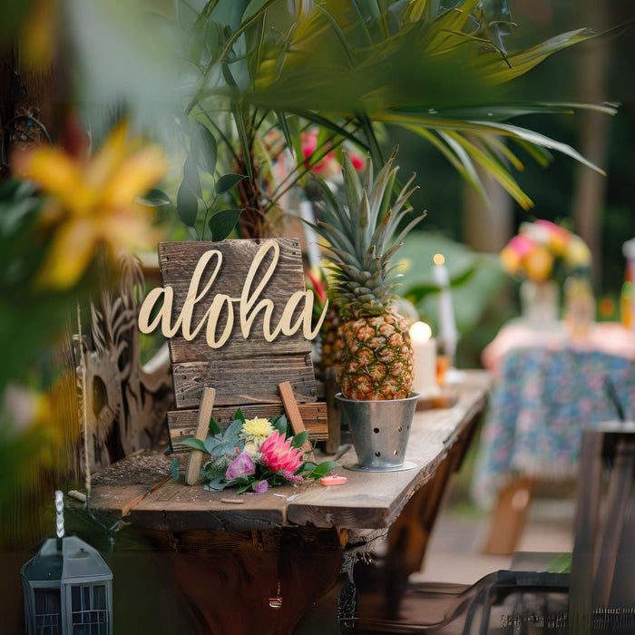 Laser Cut Wood Scripted Aloha Bar Sign-Set of 1-Koyal Wholesale-