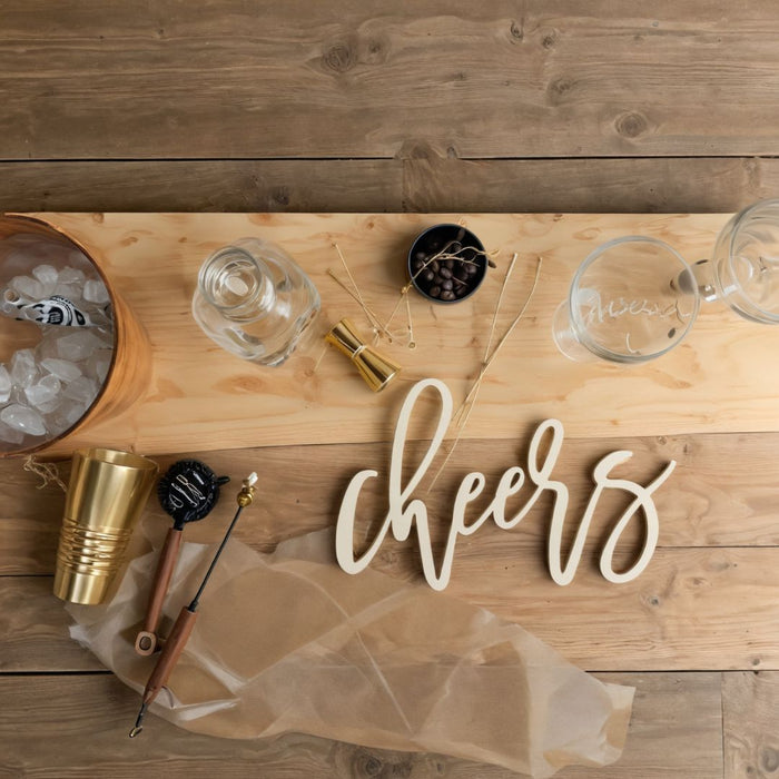 Laser Cut Wood Scripted Cheers Bar Sign-Set of 1-Koyal Wholesale-