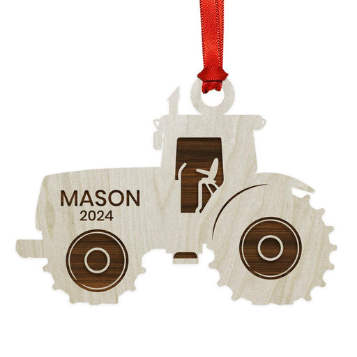 Laser Engraved Wooden Red Tractor Ornament, 20XX Christmas Tree Gift for Kids-Set of 1-Andaz Press-