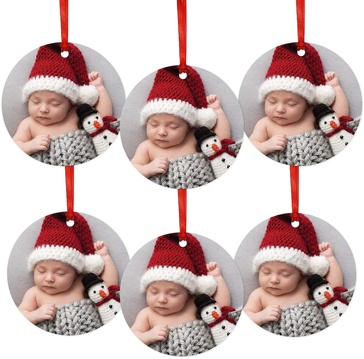 Metal Christmas Ornaments with Ribbon and Gift Bag, Custom Photo, Set of 6-Set of 6-Andaz Press-