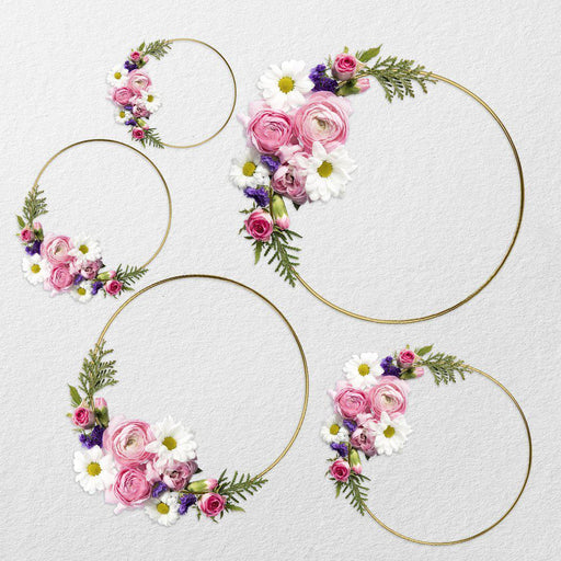 Metal Hoop Wreath Rings-Set of 5-Koyal Wholesale-Gold-