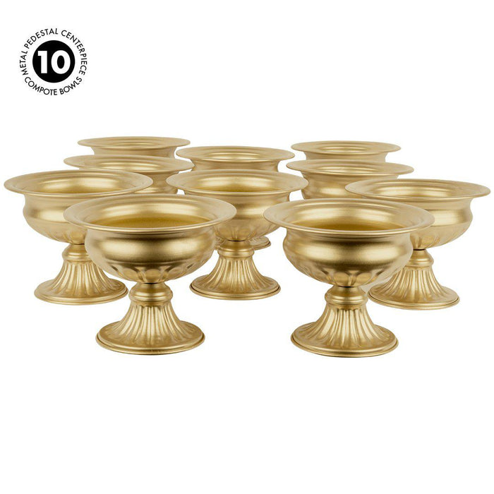 Metal Pedestal Centerpiece Compote Bowl for Wedding Centerpieces, Table Decor, Home Décor, Set of 10-Set of 10-Koyal Wholesale-Gold-