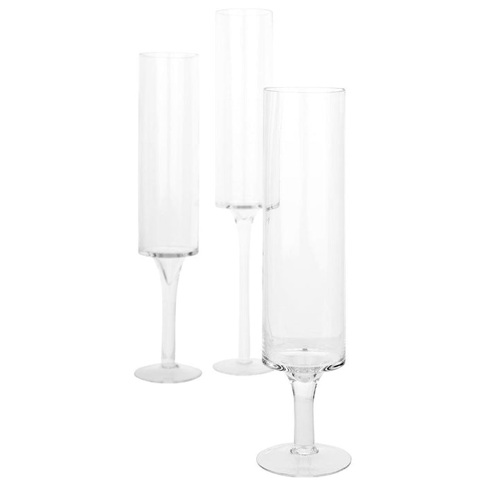 Modern Skinny Pedestal Candle Holders, Long Stemmed Candle Holder, Set of 3-Set of 3-Koyal Wholesale-Clear-