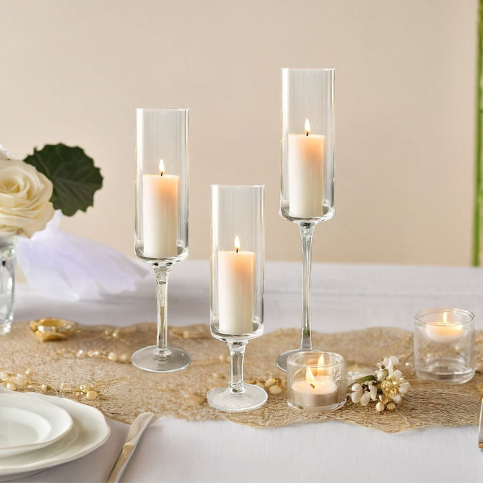 Modern Skinny Pedestal Candle Holders, Long Stemmed Candle Holder, Set of 3-Set of 3-Koyal Wholesale-Clear-