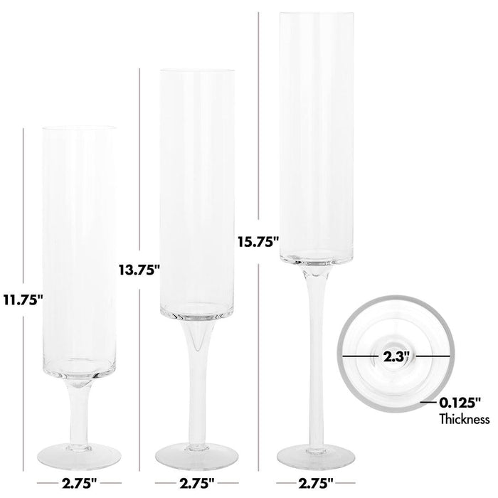 Modern Skinny Pedestal Candle Holders, Long Stemmed Candle Holder, Set of 3-Set of 3-Koyal Wholesale-Clear-