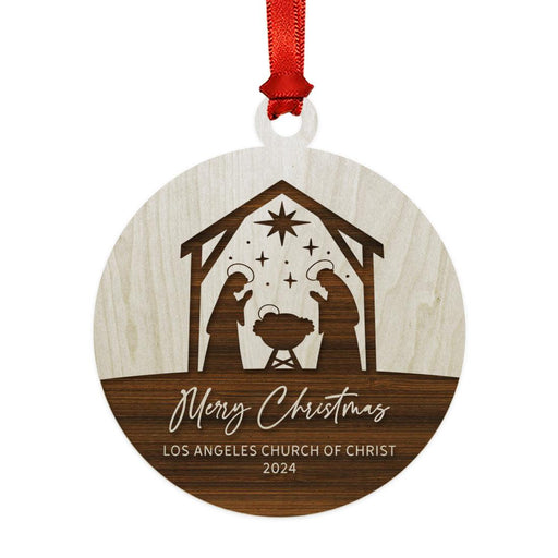 Nativity Ornament Laser Engraved Wood Custom Church Name Christmas Decor-Set of 1-Andaz Press-