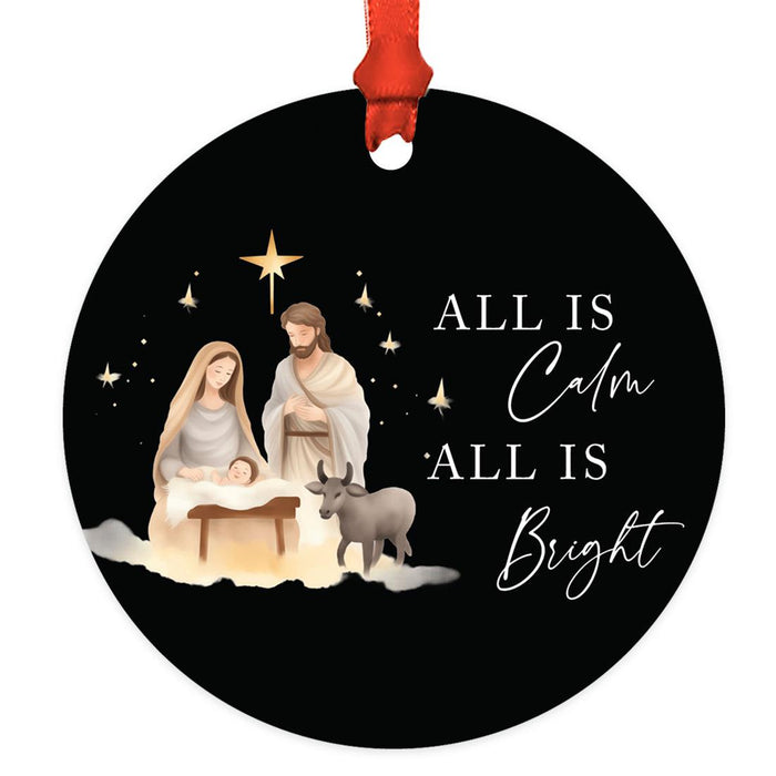 Nativity Ornament Metal Christmas Tree Decor for Kids or Adults-Set of 1-Andaz Press-All Is Calm All Is Bright-