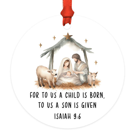 Nativity Ornament Metal Christmas Tree Decor for Kids or Adults-Set of 1-Andaz Press-For To Us A Child Is Born TO Us A Son Is Given-