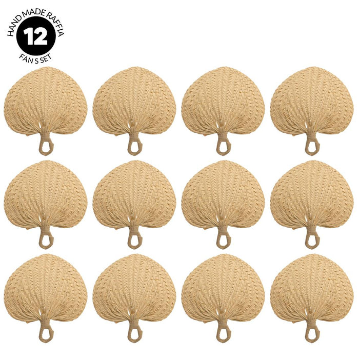 Natural Handmade Raffia Fans-Koyal Wholesale-Set of 12-