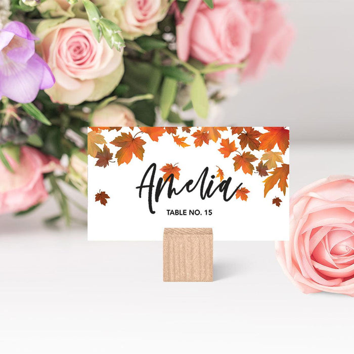 Place Cards for Wedding Party Tables, Seating Name Place Cards, Wedding Decorations Design 1-Set of 60-Andaz Press-Autumn Fall Maple Leaves-