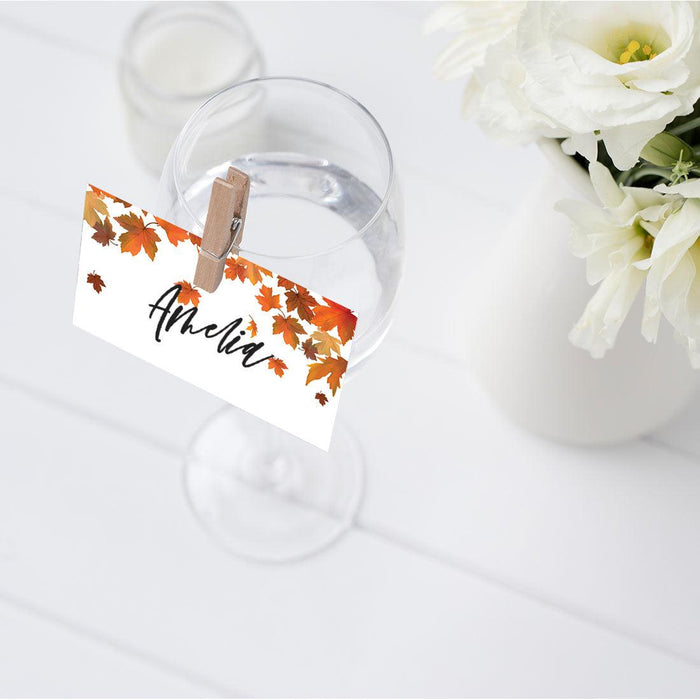 Place Cards for Wedding Party Tables, Seating Name Place Cards, Wedding Decorations Design 1-Set of 60-Andaz Press-Autumn Fall Maple Leaves-