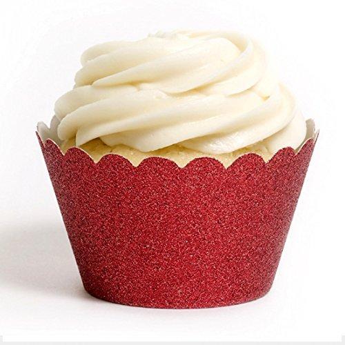 Platinum Glitter Cupcake Wrappers-Set of 50-Koyal Wholesale-Red-