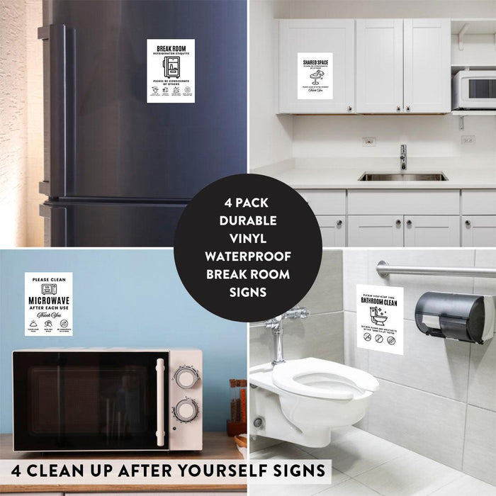 Please Clean Up After Yourself Sign Bathroom and Kitchen Rules Decor, Set of 4-Set of 4-Andaz Press-Keep Bathroom Clean Sign-