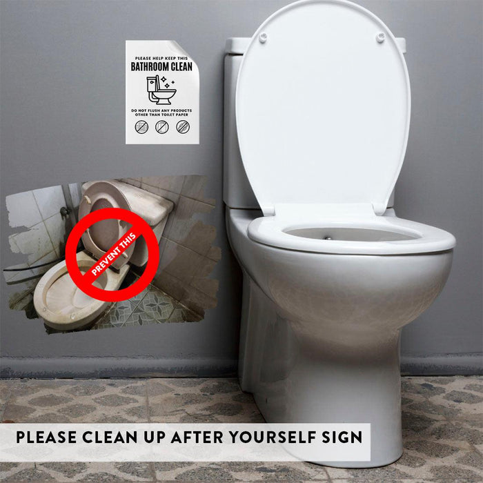 Please Clean Up After Yourself Sign Bathroom and Kitchen Rules Decor, Set of 4-Set of 4-Andaz Press-Keep Bathroom Clean Sign-