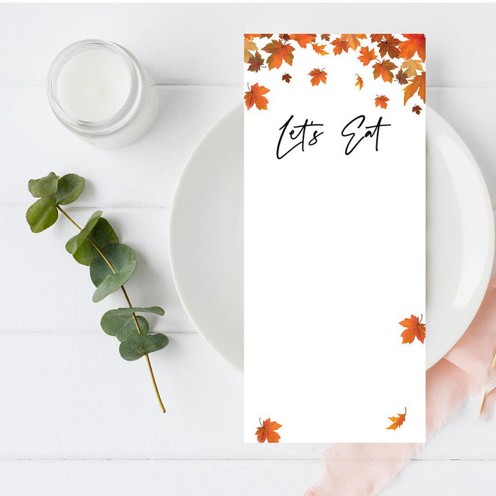 Printable Wedding Paper Menu Cards for DIY Printer for Dinner Table Place Settings Design 1-Set of 52-Andaz Press-Autumn Fall Maple Leaves-