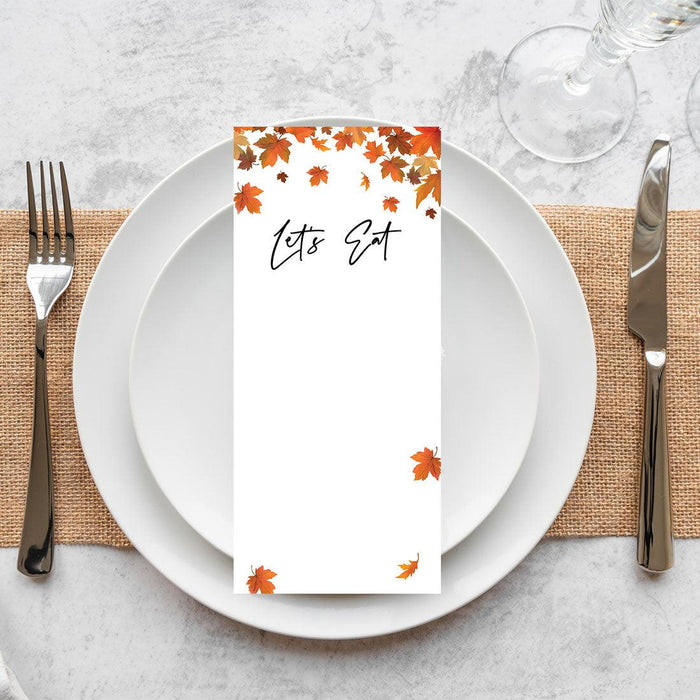 Printable Wedding Paper Menu Cards for DIY Printer for Dinner Table Place Settings Design 1-Set of 52-Andaz Press-Autumn Fall Maple Leaves-