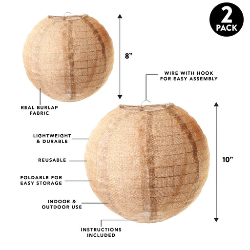 Real Burlap Hanging Lanterns-Set of 2-Andaz Press-Natural-