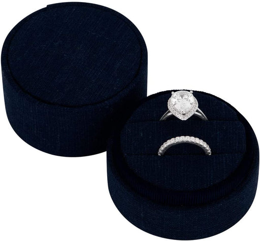 Round Linen Ring Box-Set of 1-Koyal Wholesale-Navy Blue-