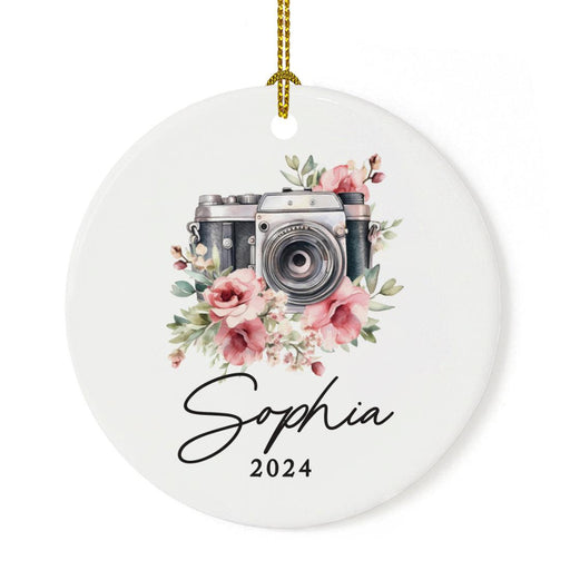 Set of 1 Ceramic Film Camera Ornament 20XX, Custom Christmas Decoration for Photographers-Set of 1-Andaz Press-Floral Camera-