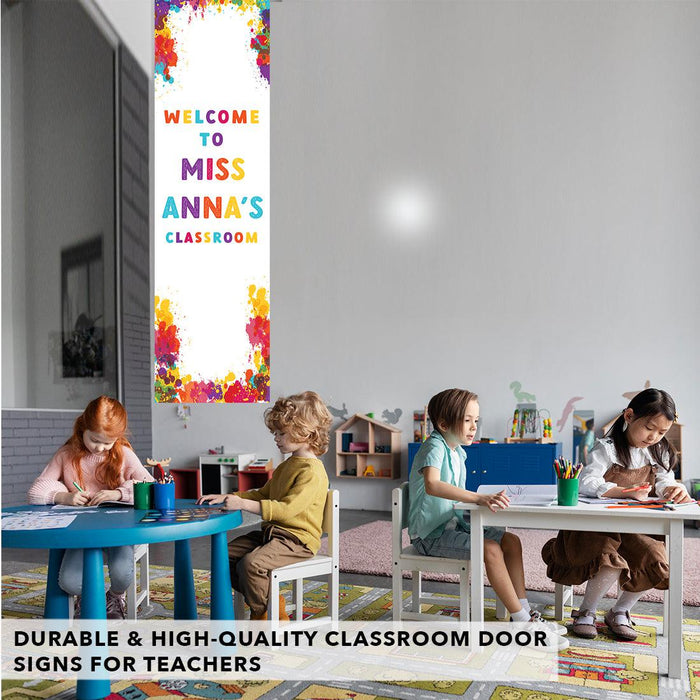 Set of 1 Custom 13x48 Vertical Classroom Door Sign | Welcome & Teacher Decor-Set of 1-Andaz Press-Vertical Art Classroom Banner-