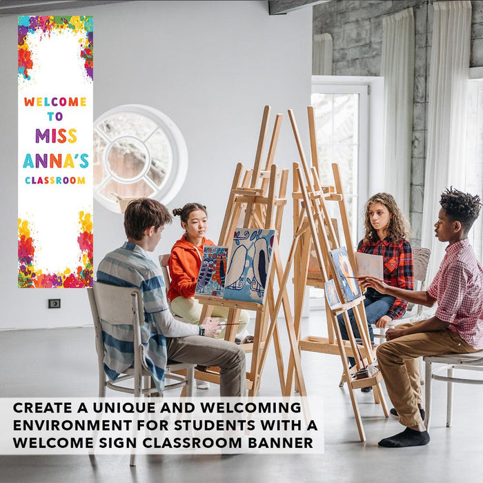 Set of 1 Custom 13x48 Vertical Classroom Door Sign | Welcome & Teacher Decor-Set of 1-Andaz Press-Vertical Art Classroom Banner-