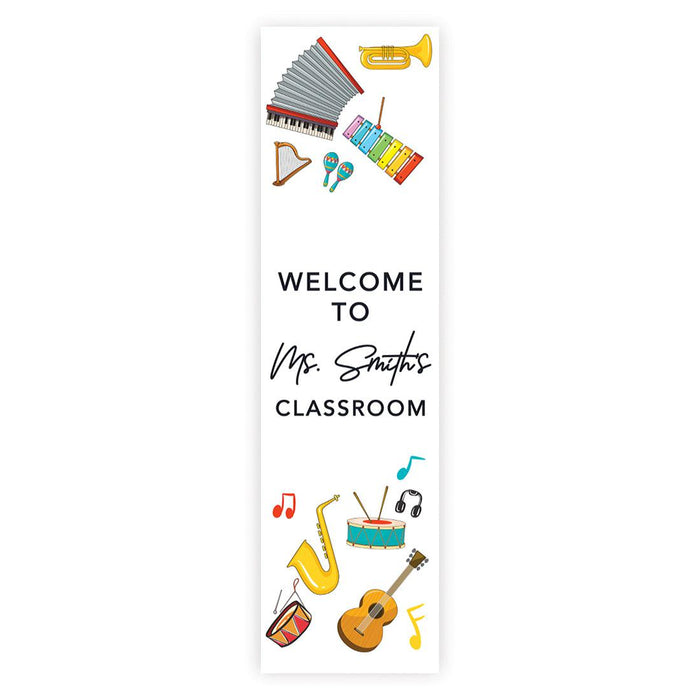 Set of 1 Custom 13x48 Vertical Classroom Door Sign | Welcome & Teacher Decor-Set of 1-Andaz Press-Vertical Music Clasroom Banner-