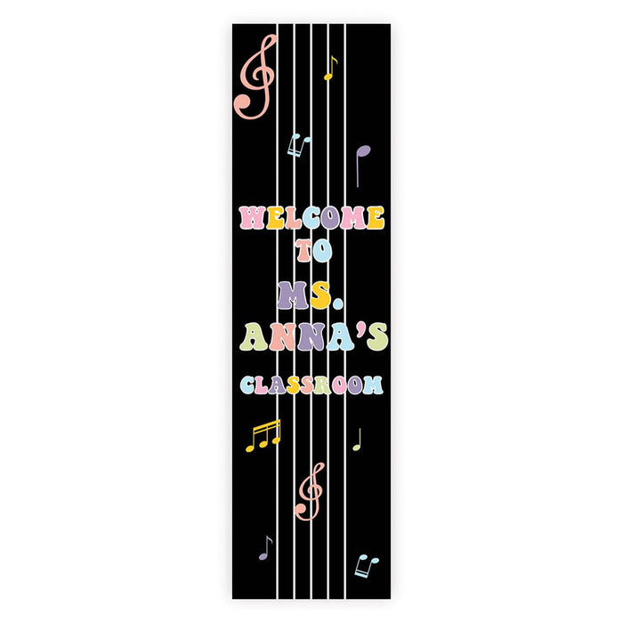 Set of 1 Custom 13x48 Vertical Classroom Door Sign | Welcome & Teacher Decor-Set of 1-Andaz Press-Vertical Music Sheet with Notes Banner-