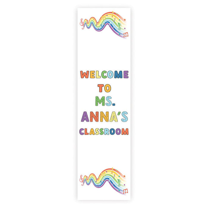 Set of 1 Custom 13x48 Vertical Classroom Door Sign | Welcome & Teacher Decor-Set of 1-Andaz Press-Vertical Rainbow Music Notes Banner-