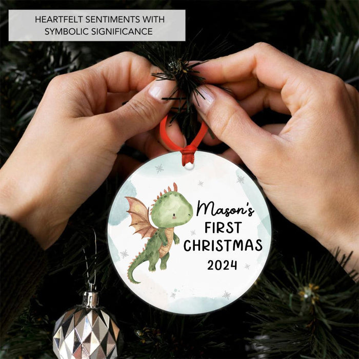 Set of 1 Custom Ceramic Christmas Dragon Ornament 20XX for Tree Unique Holiday Gift-Set of 1-Andaz Press-Watercolor Dragon-