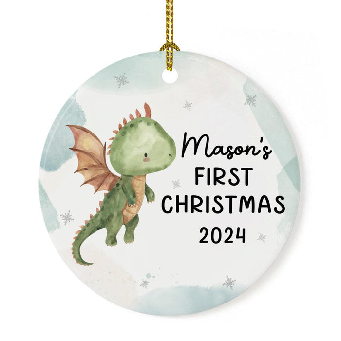 Set of 1 Custom Ceramic Christmas Dragon Ornament 20XX for Tree Unique Holiday Gift-Set of 1-Andaz Press-Cute Baby Dragon First Christmas-