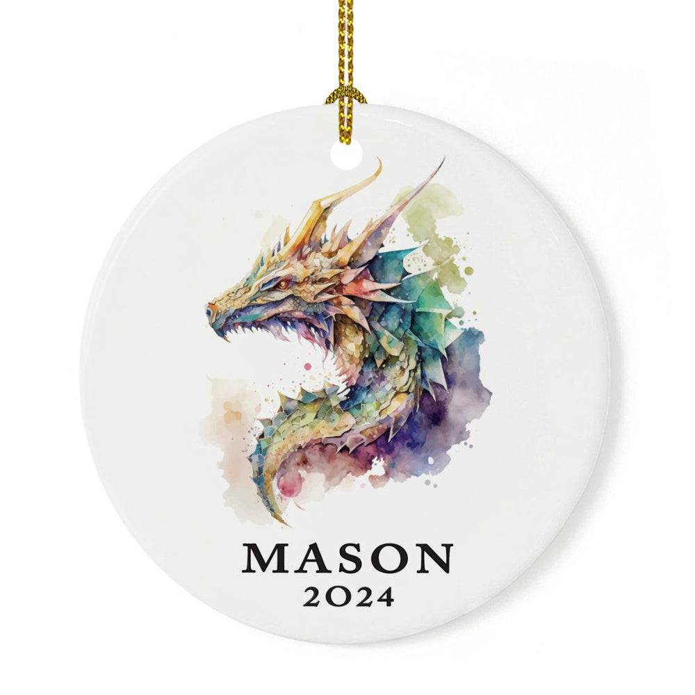 Set of 1 Custom Ceramic Christmas Dragon Ornament 20XX for Tree Unique Holiday Gift-Set of 1-Andaz Press-Watercolor Dragon-