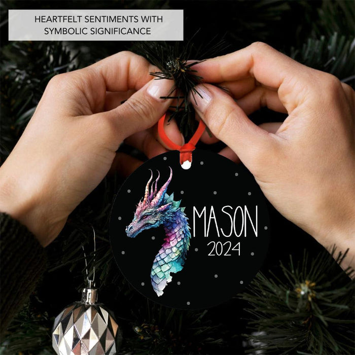 Set of 1 Custom Christmas Dragon Metal Ornament 20XX for Tree Unique Holiday Gift-Set of 1-Andaz Press-Colorful Dragon-