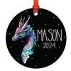 Set of 1 Custom Christmas Dragon Metal Ornament 20XX for Tree Unique Holiday Gift-Set of 1-Andaz Press-Colorful Dragon-