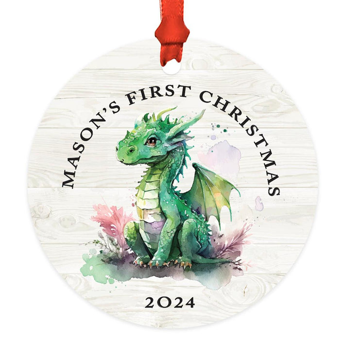 Set of 1 Custom Christmas Dragon Metal Ornament 20XX for Tree Unique Holiday Gift-Set of 1-Andaz Press-First Christmas Dragon-