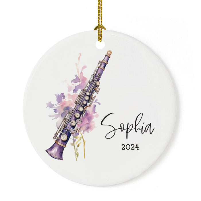 Set of 1 Custom Clarinet Ceramic Marching Band Ornament for Christmas Tree-Set of 1-Andaz Press-Purple Watercolor Floral Clarinet-