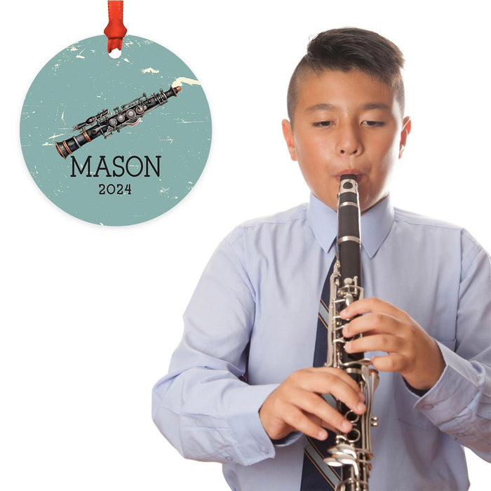 Set of 1 Custom Clarinet Metal Marching Band Ornament for Christmas Tree-Set of 1-Andaz Press-Vintage Clarinet with Teal-